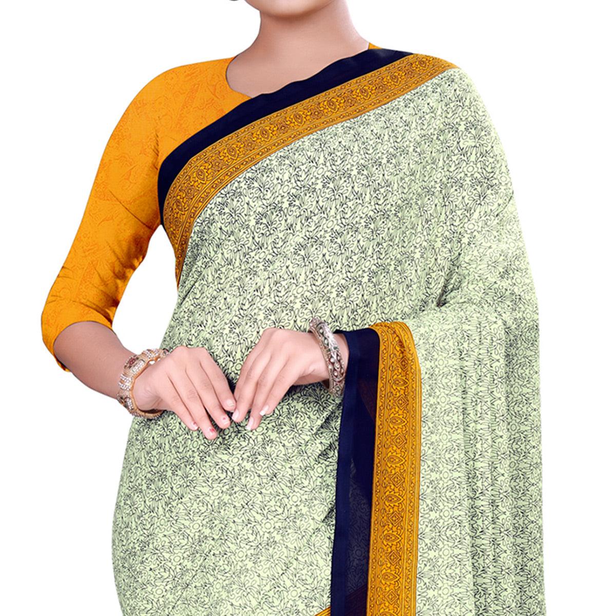 Elegant Pastel Green-Yellow Colored Casual Wear Printed Georgette Saree - Peachmode