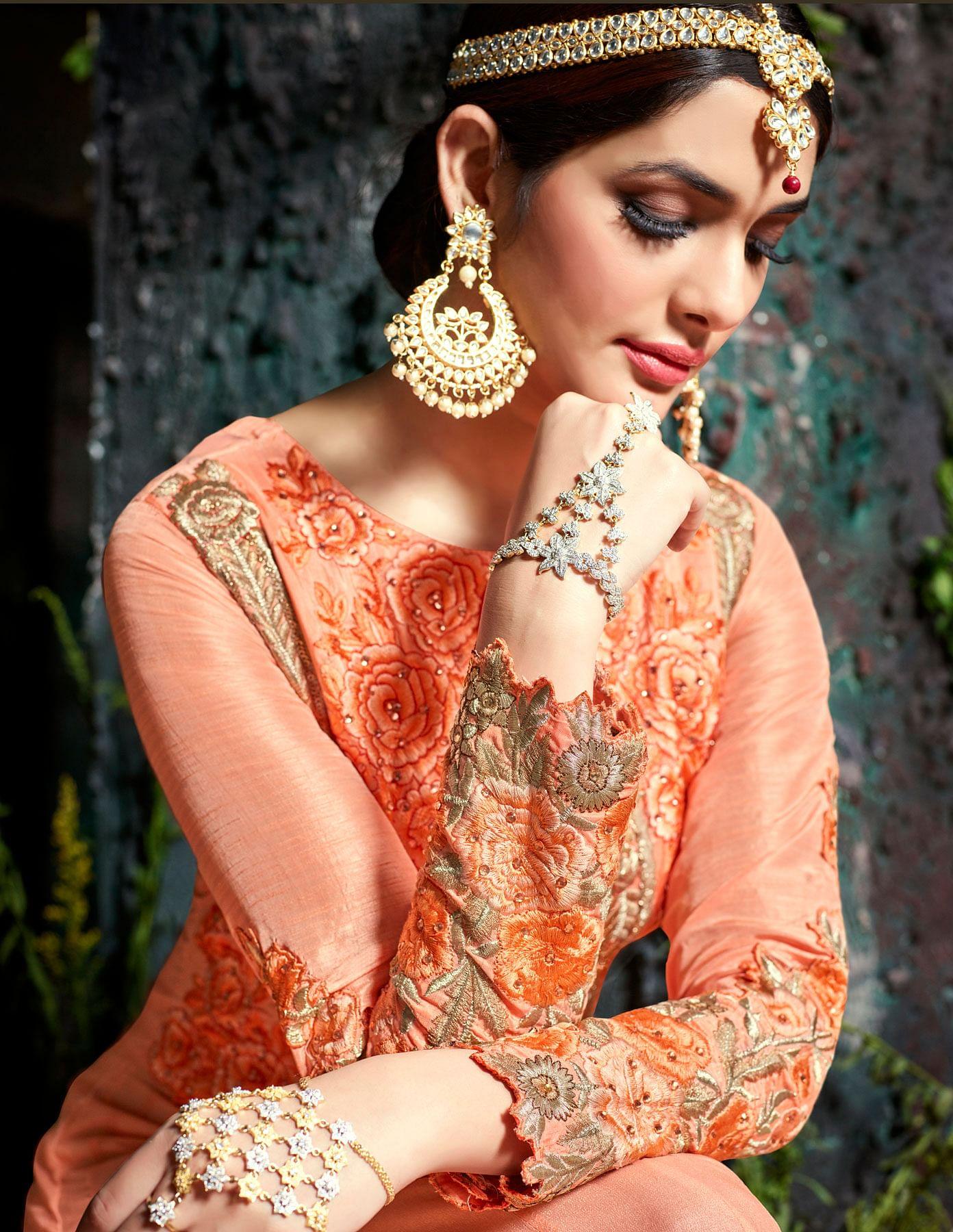 Elegant Peach Pure Georgette Designer Anarkali Suit - Peachmode