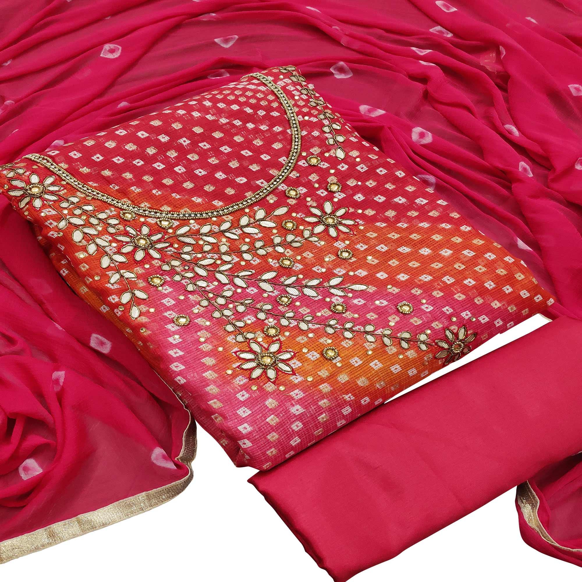 Elegant Pink Colored Festive Wear Embroidered Heavy Banarasi Silk Dress Material - Peachmode