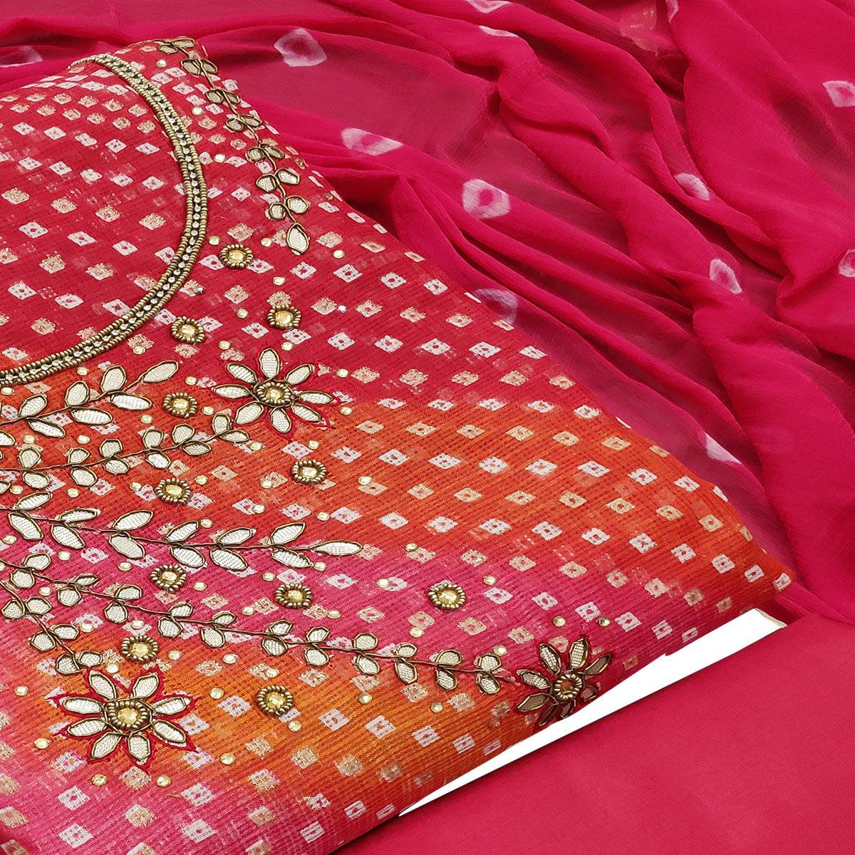 Elegant Pink Colored Festive Wear Embroidered Heavy Banarasi Silk Dress Material - Peachmode