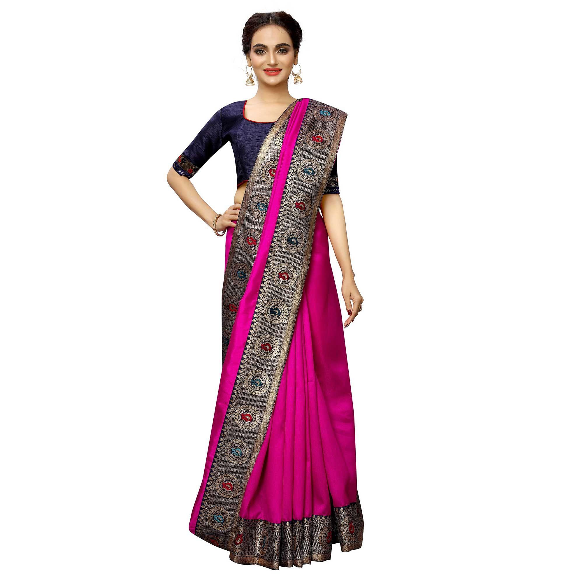 Elegant Pink Colored Festive Wear Printed Georgette saree - Peachmode
