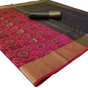 Elegant Pink Colored Festive Wear Woven Silk Saree - Peachmode