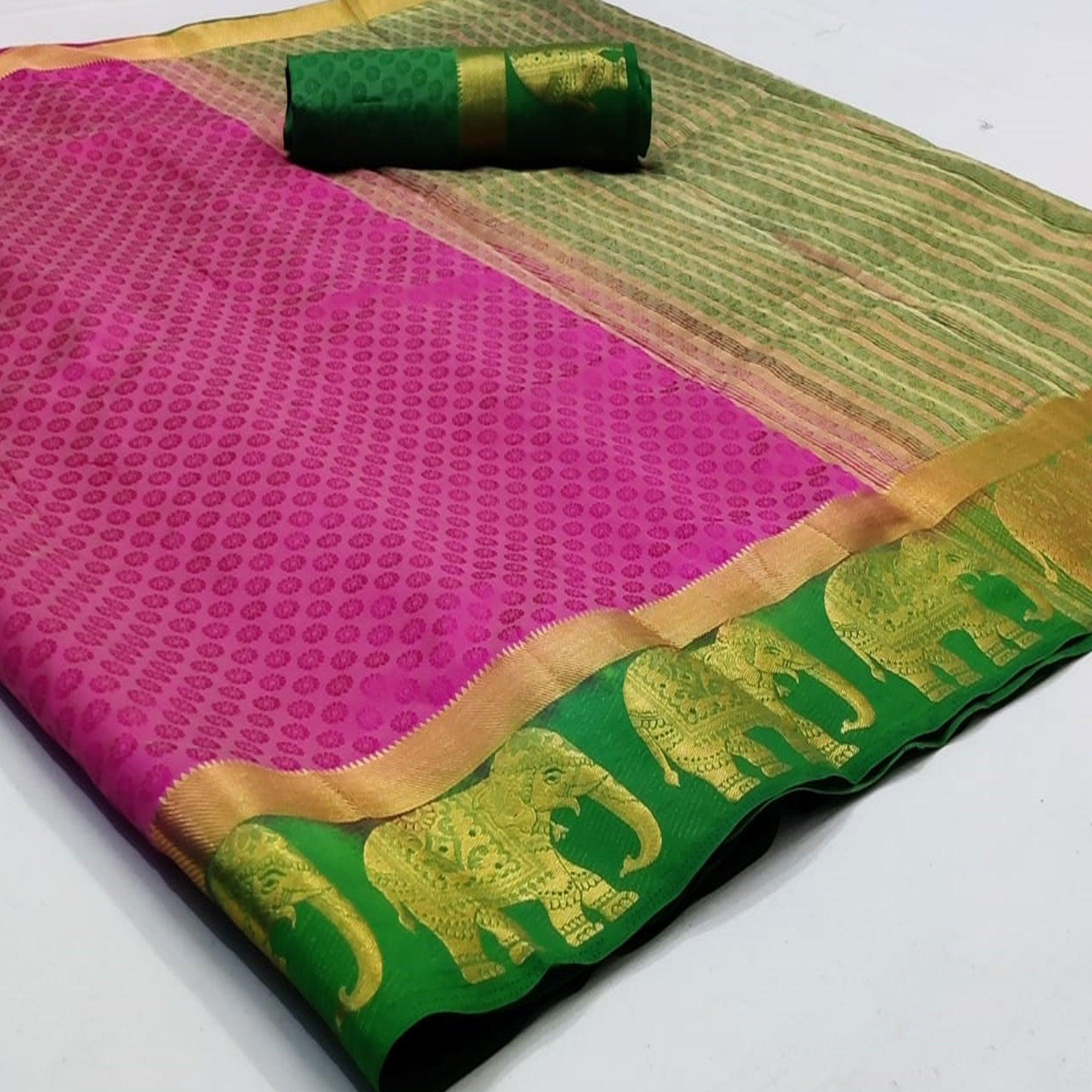 Elegant Pink Coloured Festive Wear Woven Art Silk Saree - Peachmode
