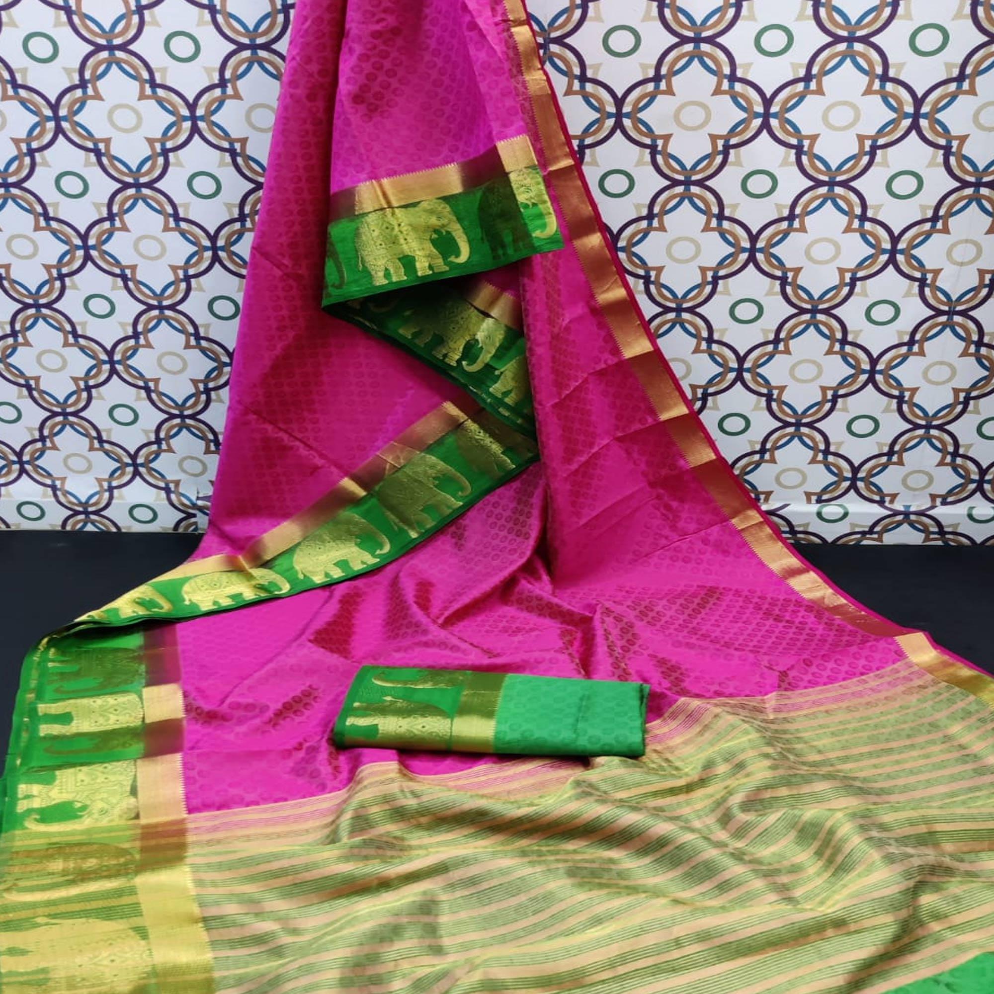 Elegant Pink Coloured Festive Wear Woven Art Silk Saree - Peachmode