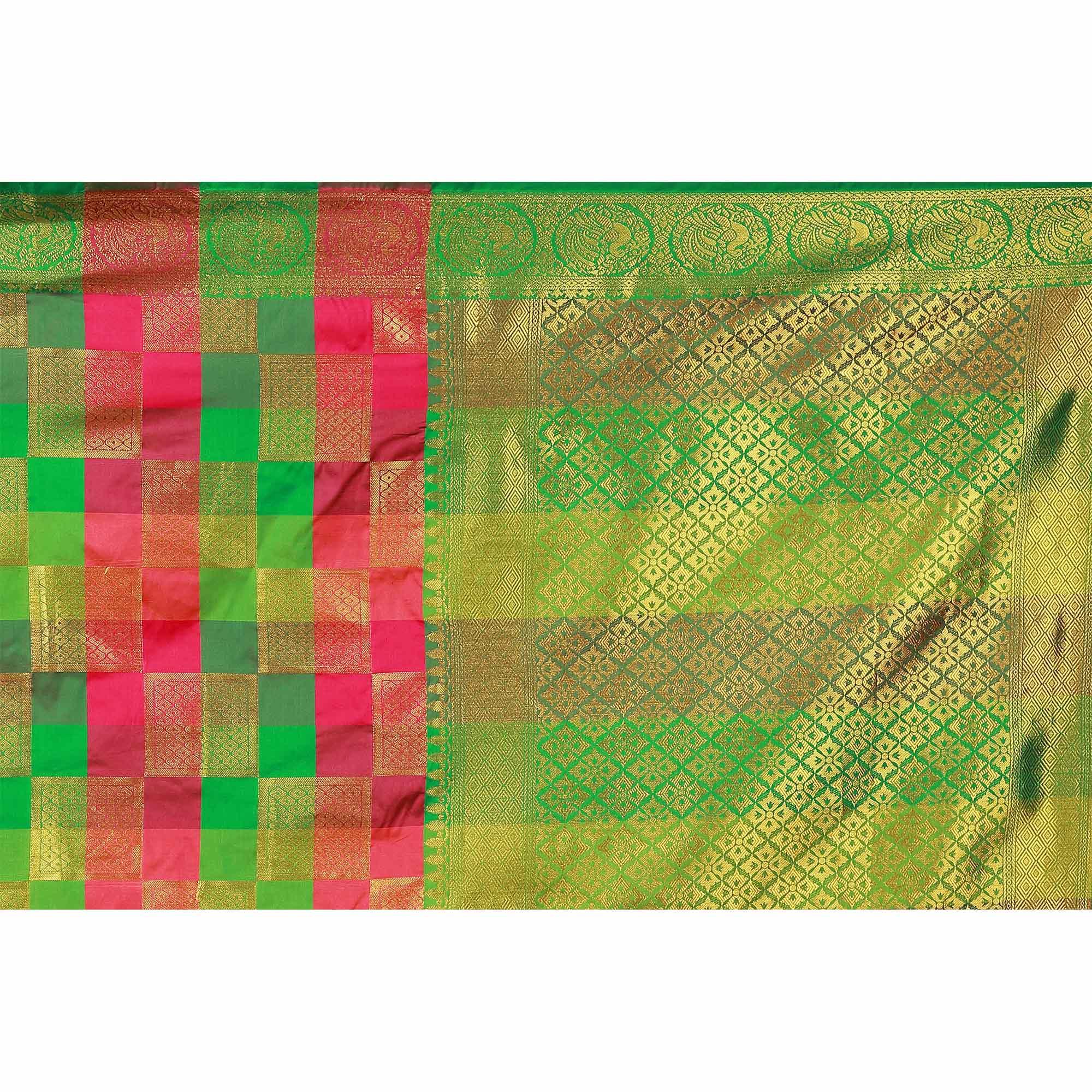 Elegant Pink-Green Colored Festive Wear Art Silk Saree - Peachmode