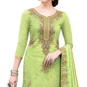 Elegant Pista Green Colored Party Wear Embroidered Modal Dress Material - Peachmode