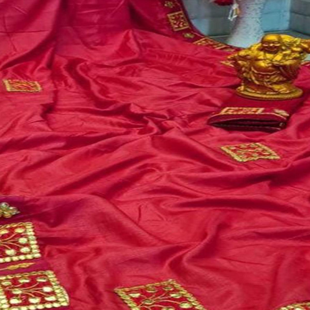 Elegant Red Colored Festive Wear Woven Moss Georgette Saree - Peachmode