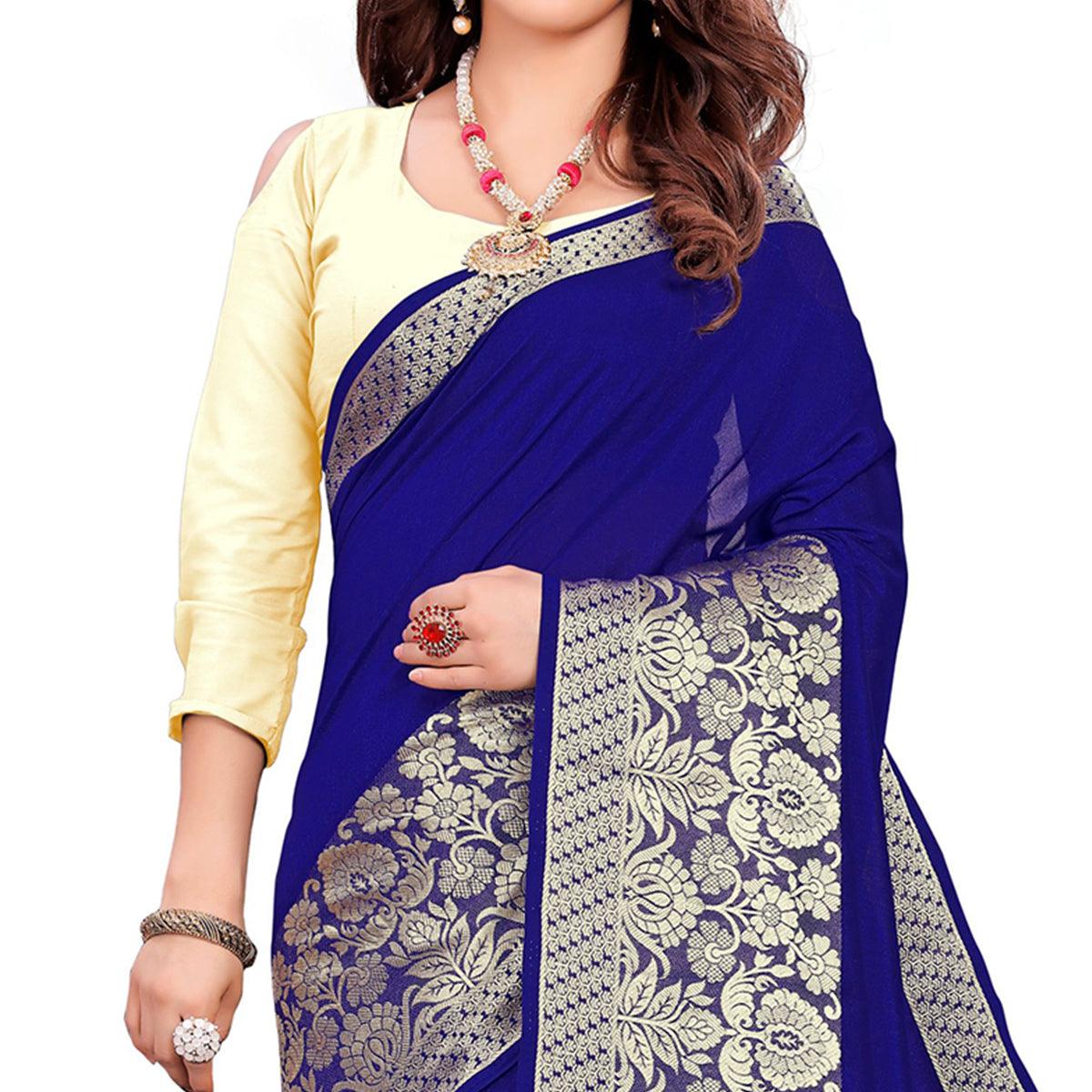 Elegant Royal Blue Colored Festive Wear Woven Art Silk Saree With Tassels - Peachmode