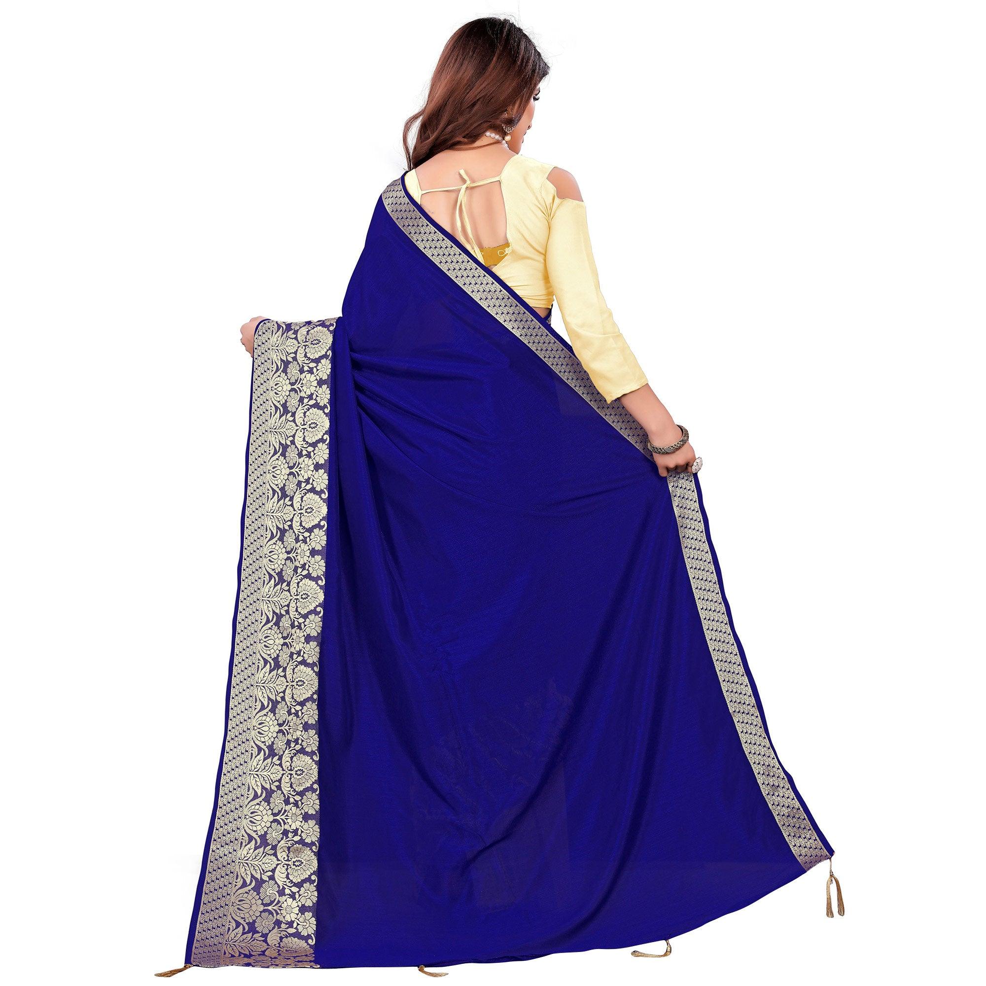 Elegant Royal Blue Colored Festive Wear Woven Art Silk Saree With Tassels - Peachmode