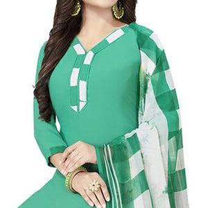 Energetic Aqua Green Colored Casual Printed Crepe Patiala Dress Material - Peachmode