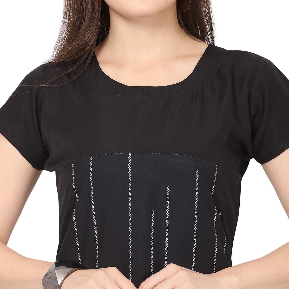 Energetic Black-Red Colored Casual Printed Crepe Kurti - Peachmode