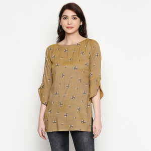 Energetic Brown Colored Casual Wear Printed Cotton Western Top - Peachmode
