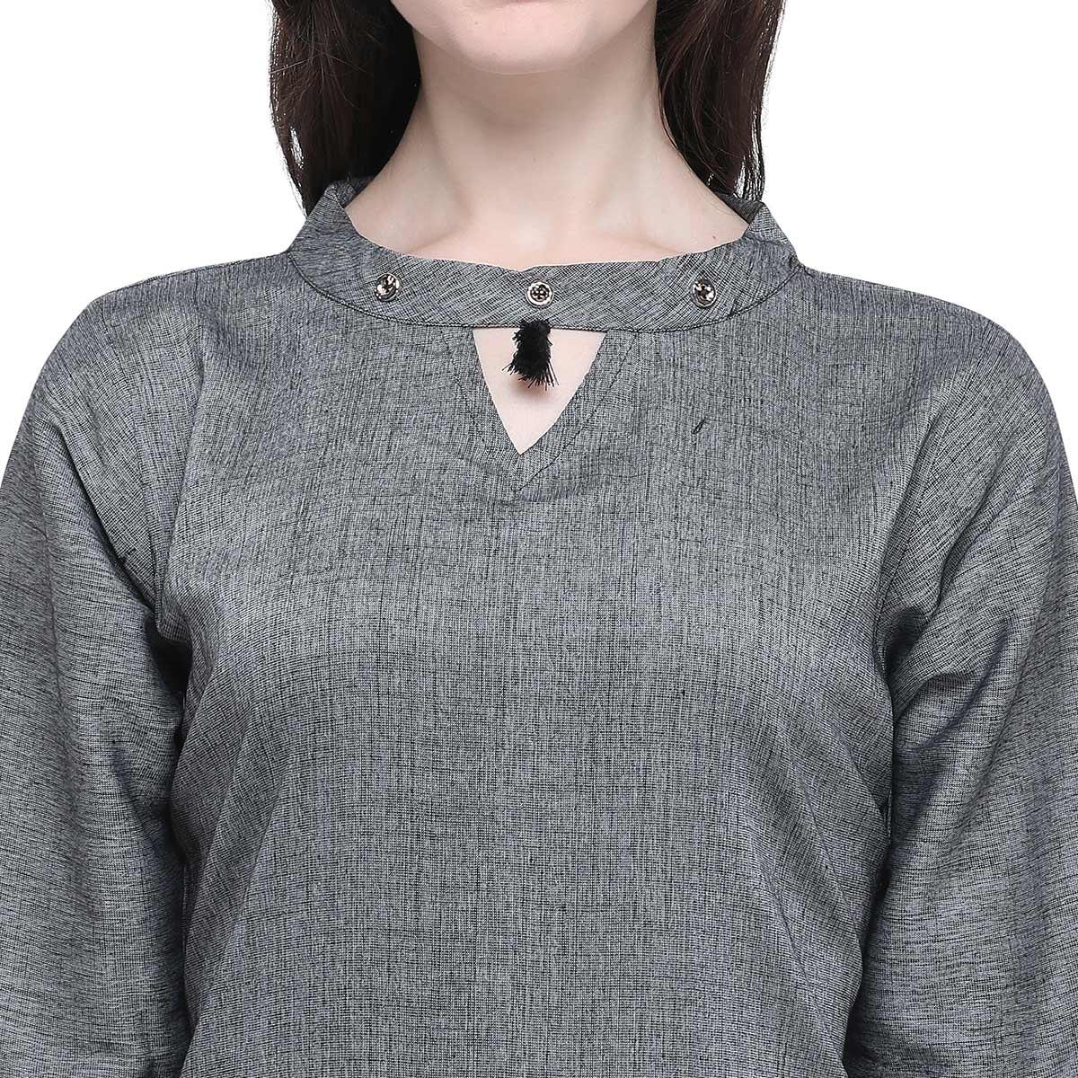 Energetic Grey Colored Casual Wear Embroidered Rayon Kurti-Palazzo Set - Peachmode