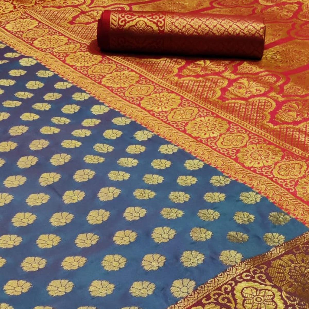 Energetic Grey Colored Festive Wear Woven Heavy Silk Saree - Peachmode