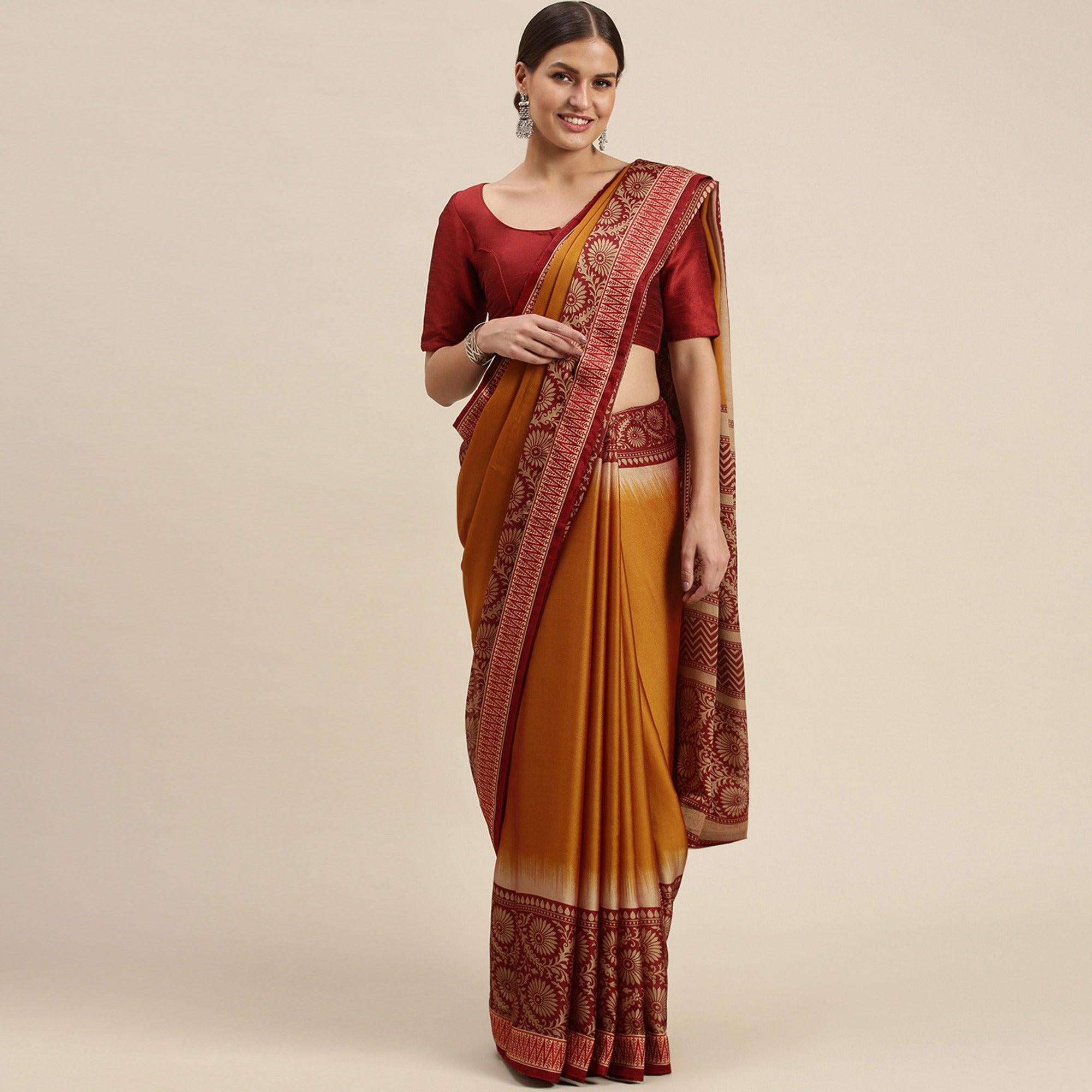 Energetic Mustard Yellow Colored Partywear Printed Rangoli Silk Saree - Peachmode