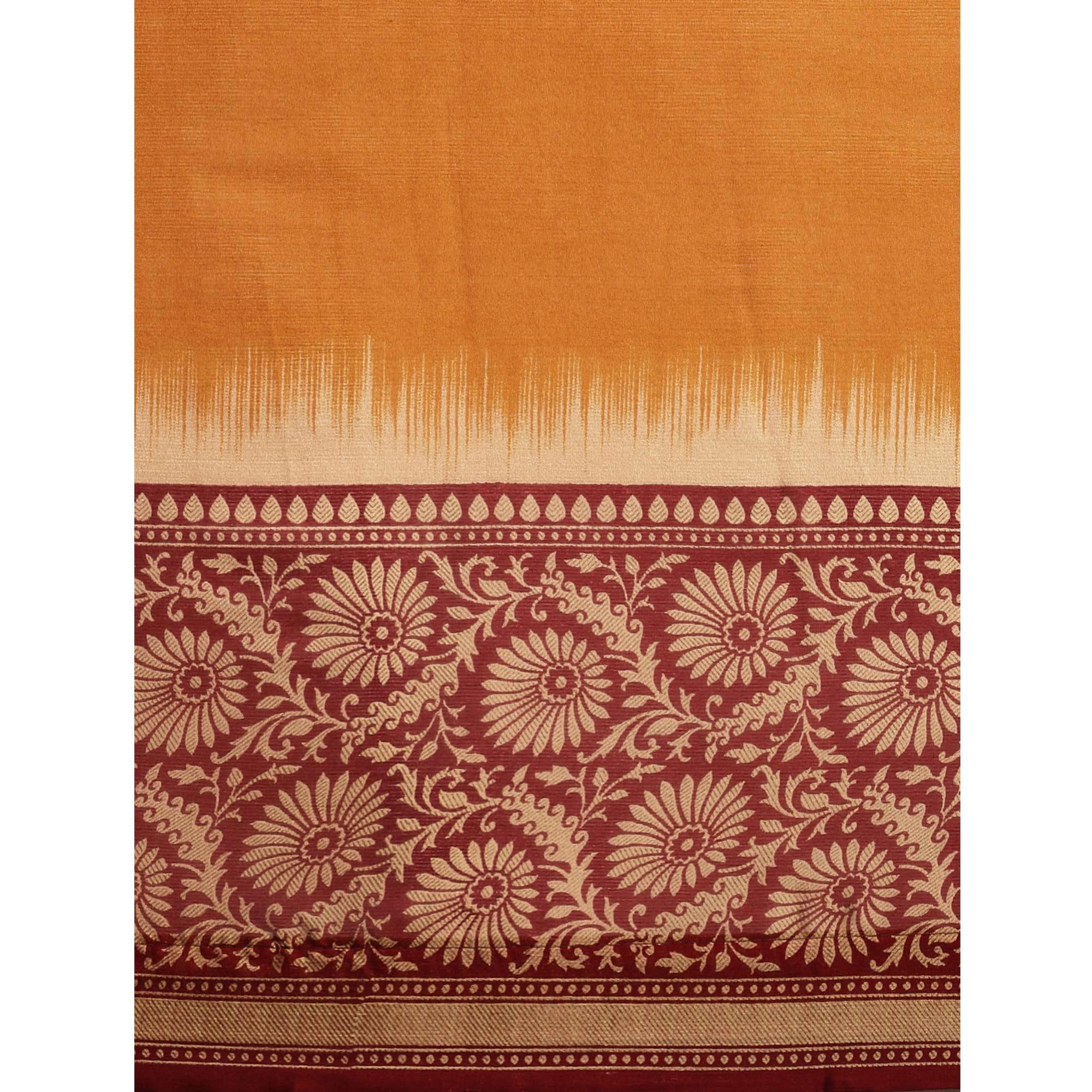 Energetic Mustard Yellow Colored Partywear Printed Rangoli Silk Saree - Peachmode