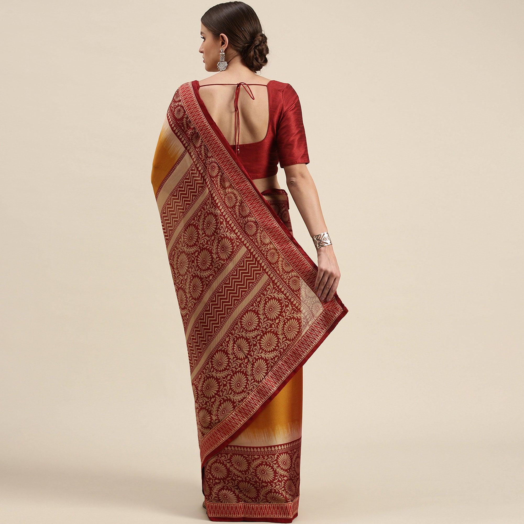 Energetic Mustard Yellow Colored Partywear Printed Rangoli Silk Saree - Peachmode