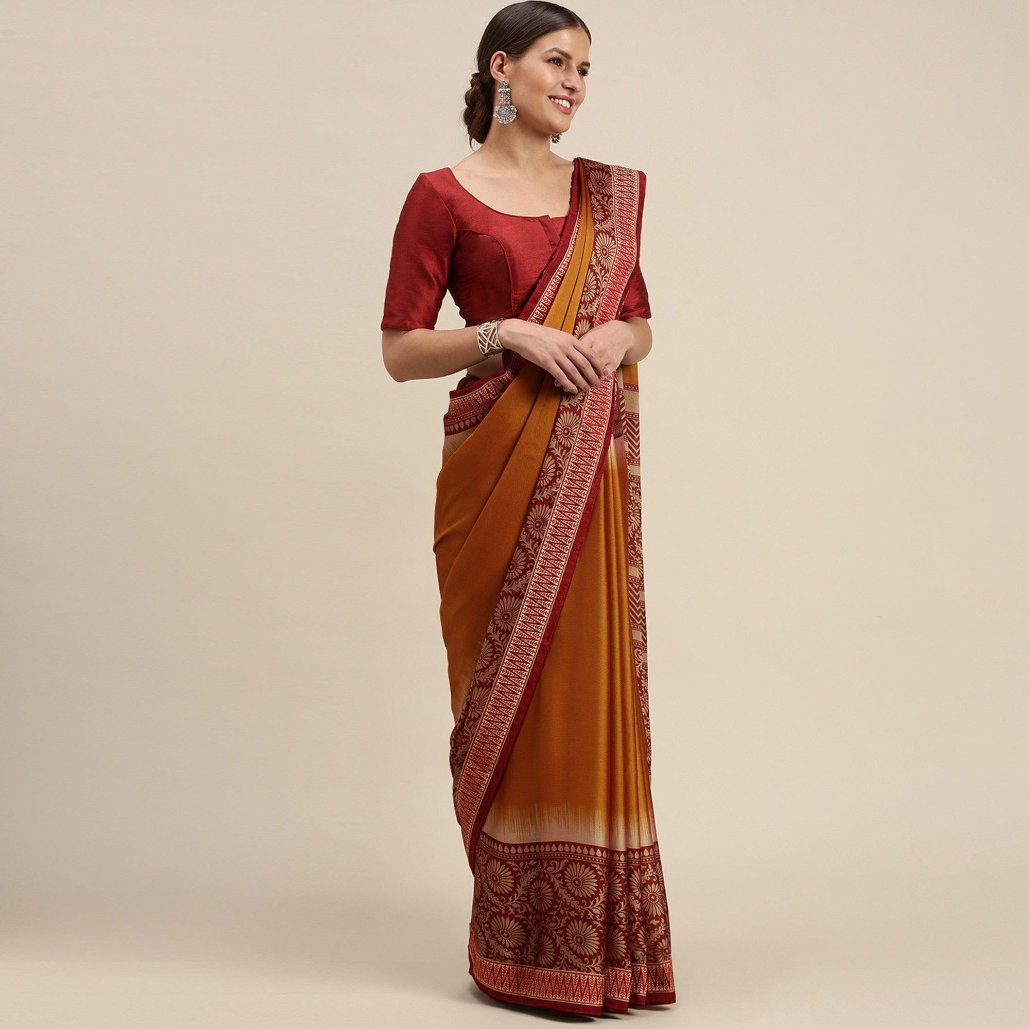 Energetic Mustard Yellow Colored Partywear Printed Rangoli Silk Saree - Peachmode