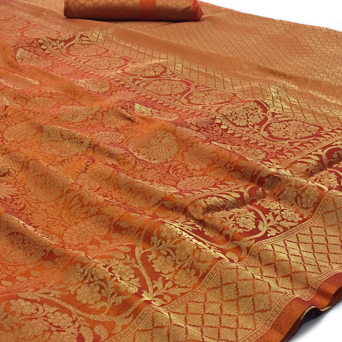 Energetic Orange Colored Festive Wear Woven Art Silk Saree - Peachmode