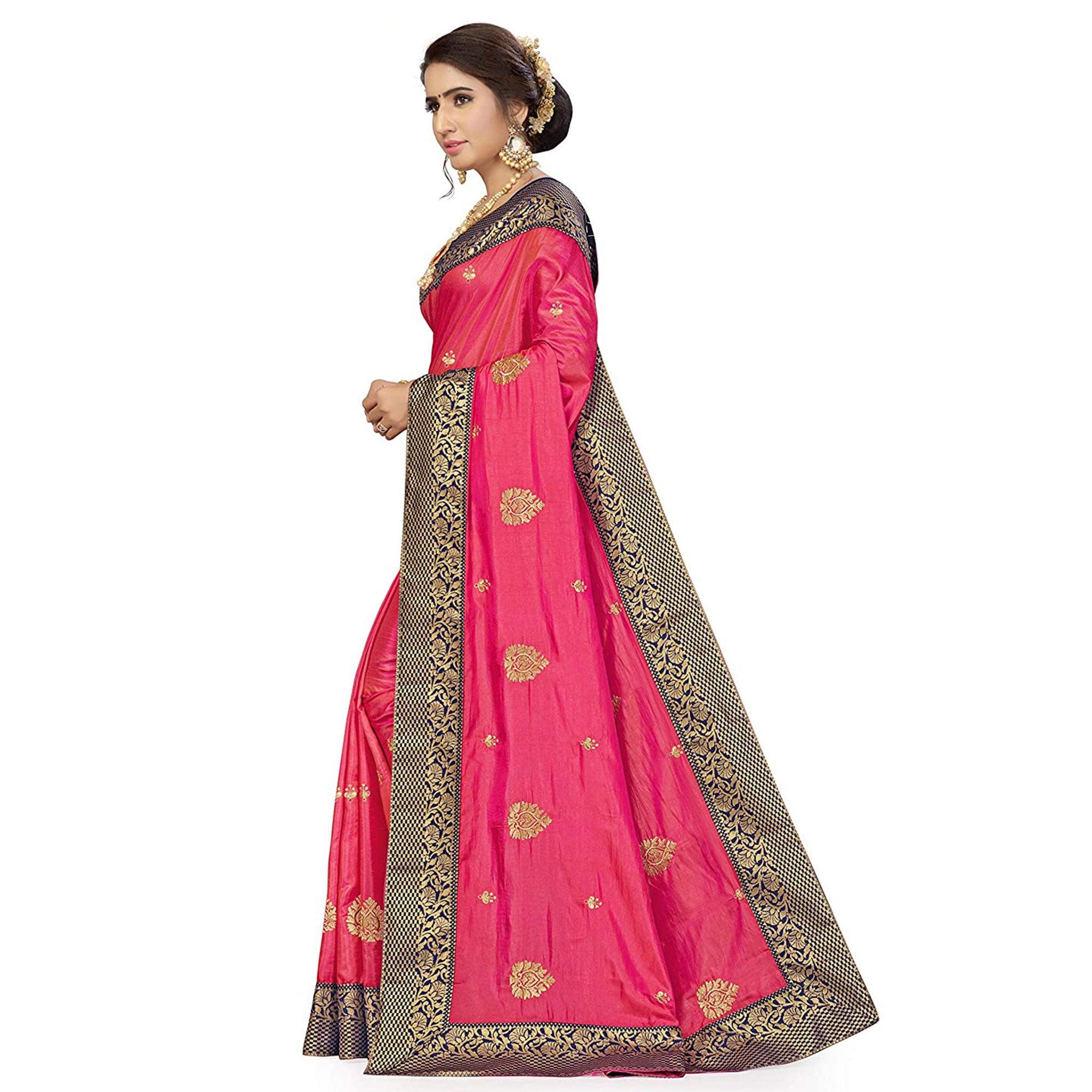 Energetic Pink Colored Festive Wear Embroidered Sana Silk Saree - Peachmode