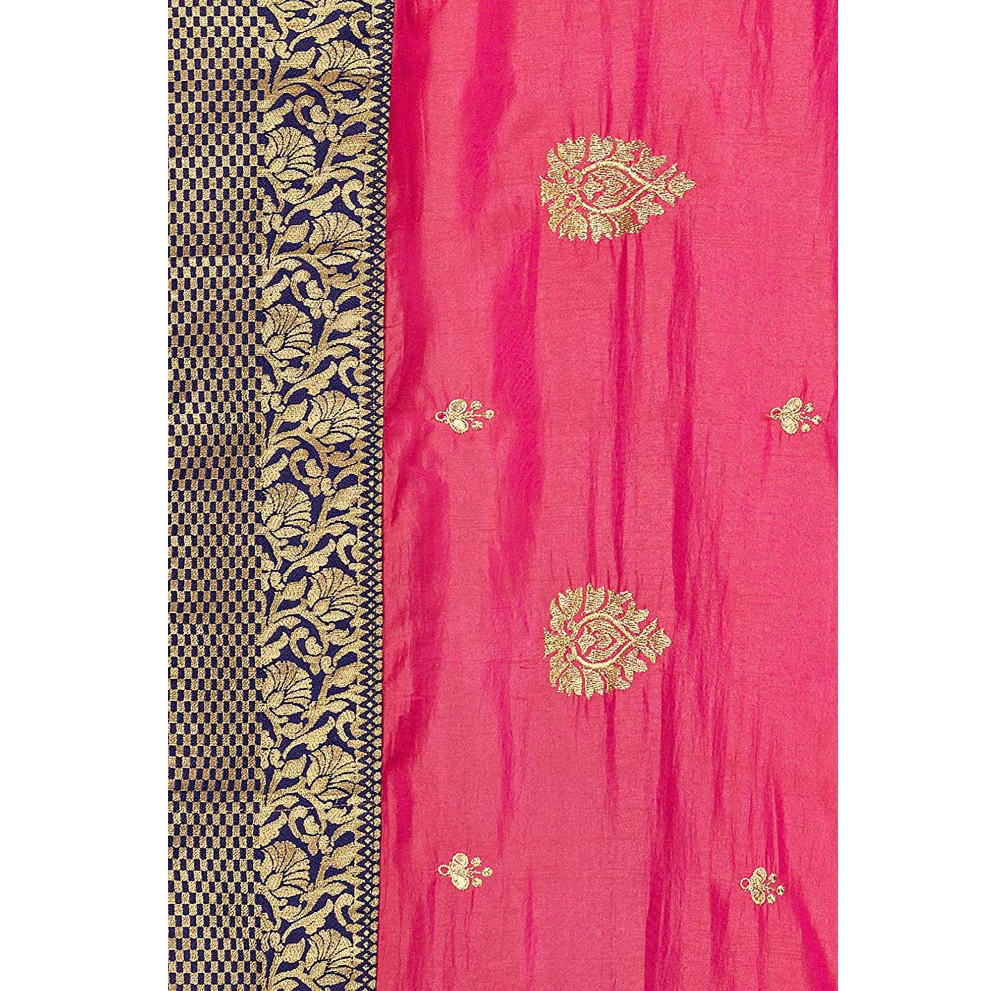 Energetic Pink Colored Festive Wear Embroidered Sana Silk Saree - Peachmode