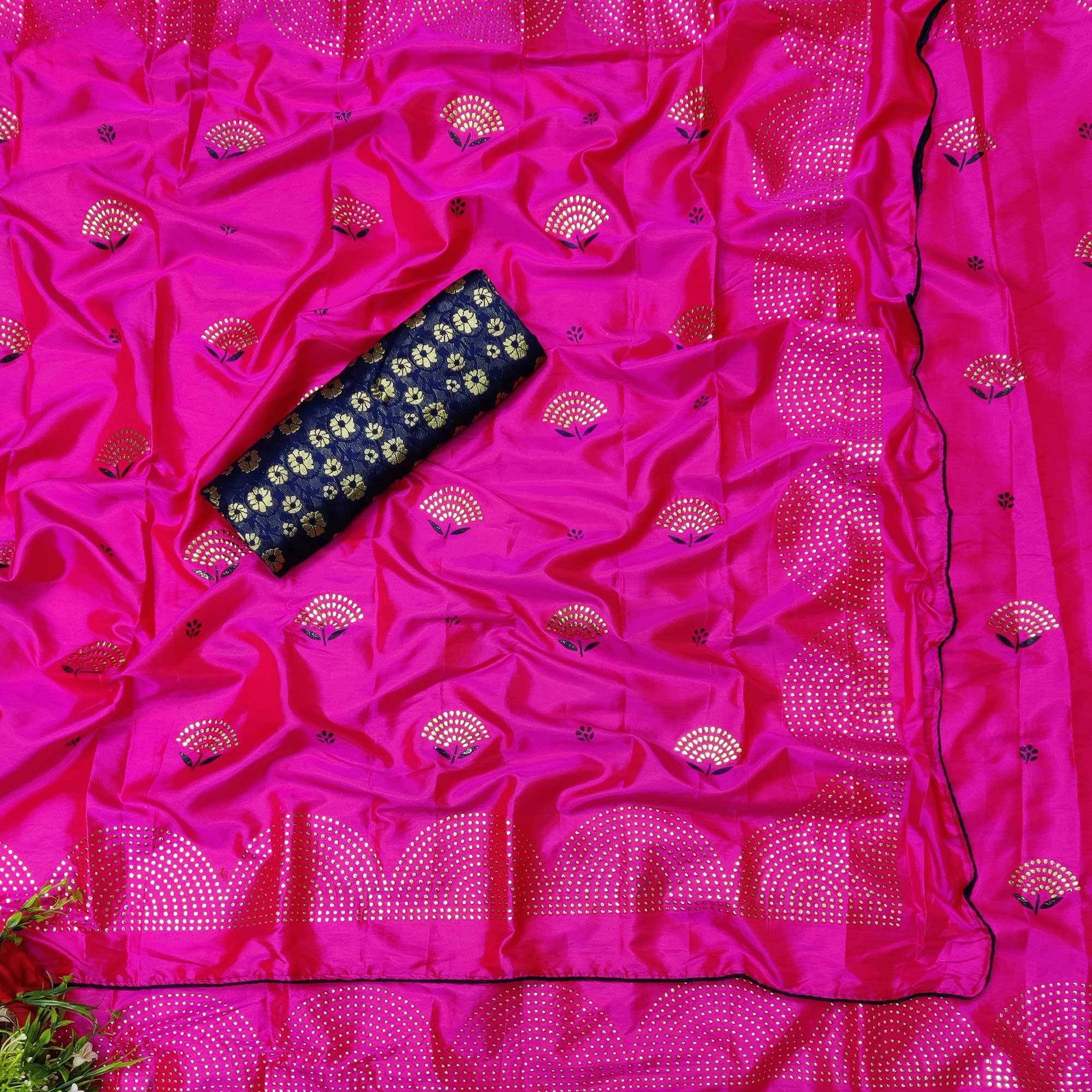 Energetic Pink Colored Festive Wear Woven Two Tone Sana Silk Saree - Peachmode
