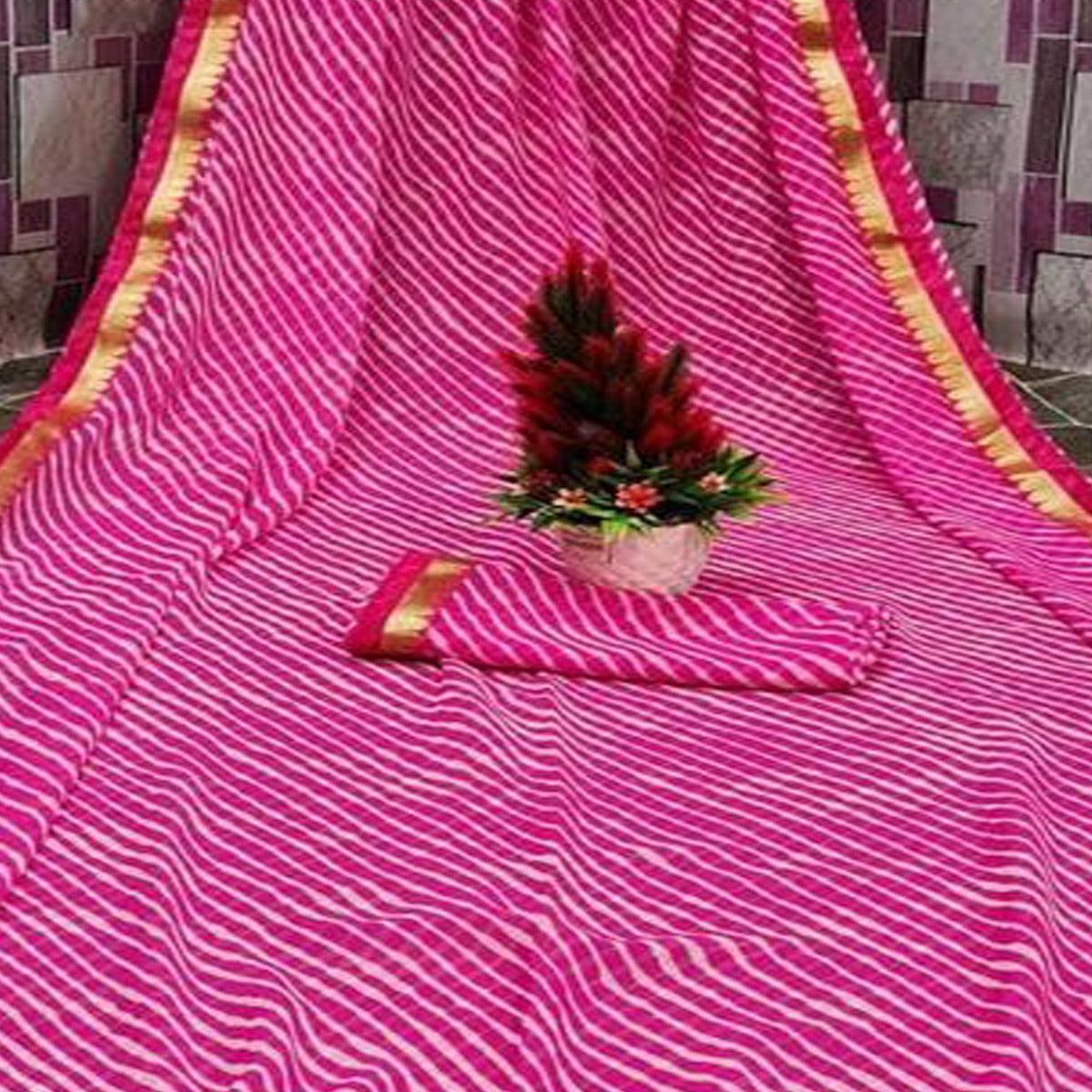Energetic Pink Coloured Casual Wear Printed Georgette Saree - Peachmode