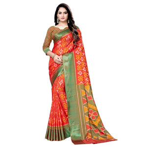 Energetic Red Colored Casual Wear Printed Art Silk Saree - Peachmode