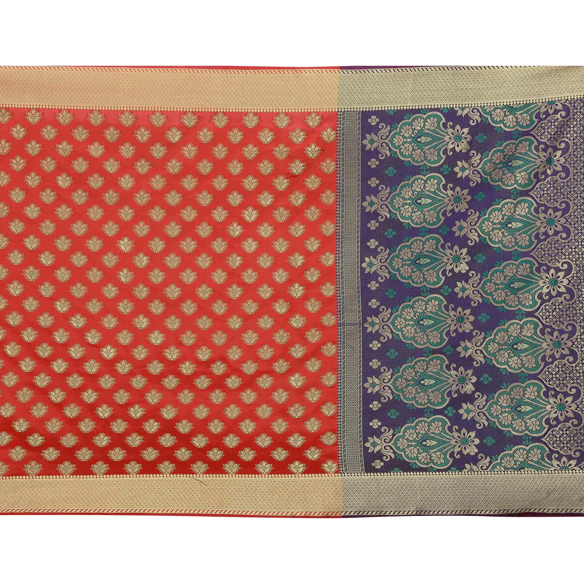 Energetic Red Colored Festive Wear Woven Art Silk Saree - Peachmode