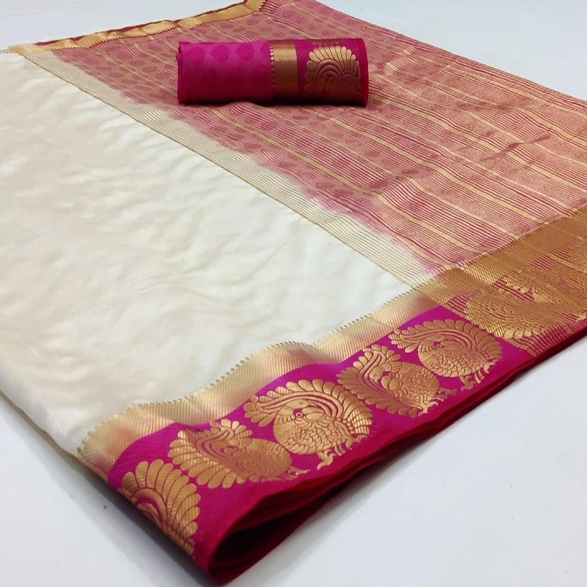 Energetic White Coloured Festive Wear Woven Art Silk Saree - Peachmode