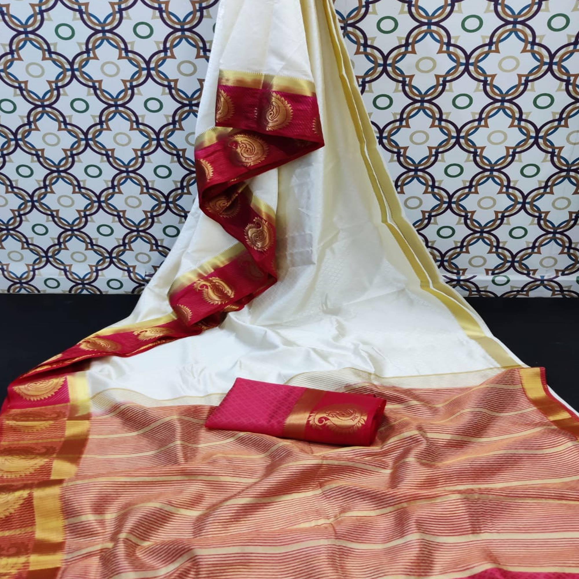 Energetic White Coloured Festive Wear Woven Art Silk Saree - Peachmode