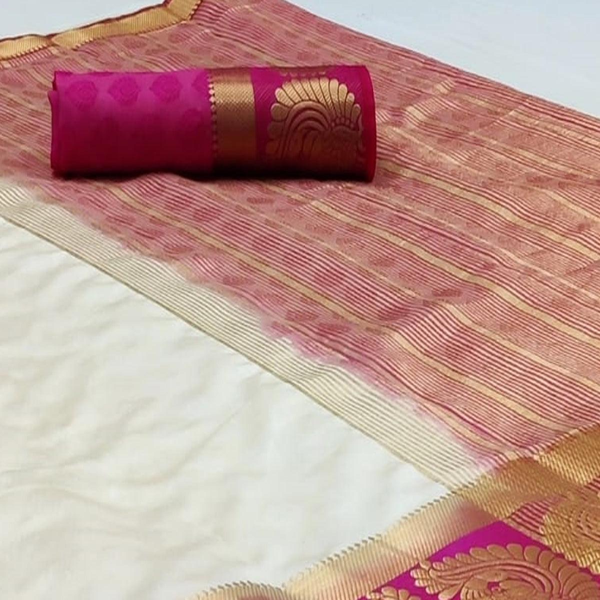 Energetic White Coloured Festive Wear Woven Art Silk Saree - Peachmode