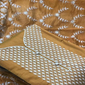 Energetic Yellow Colored Casual Wear Embroidered Chanderi Dress Material - Peachmode