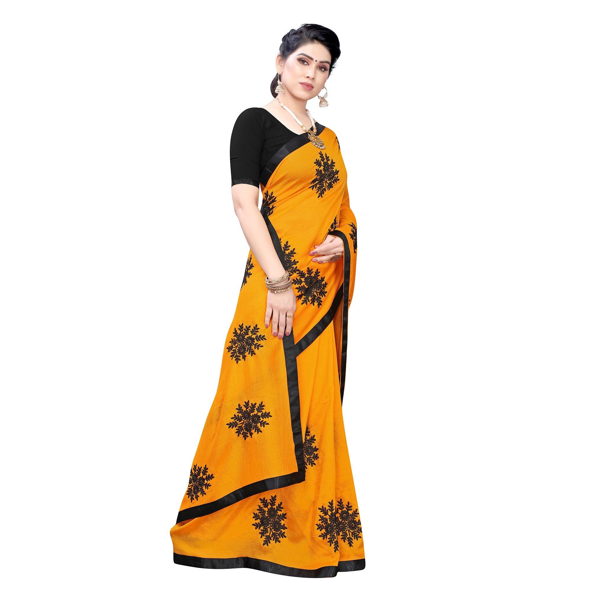 Energetic Yellow Colored Embroidered Georgette Saree - Peachmode