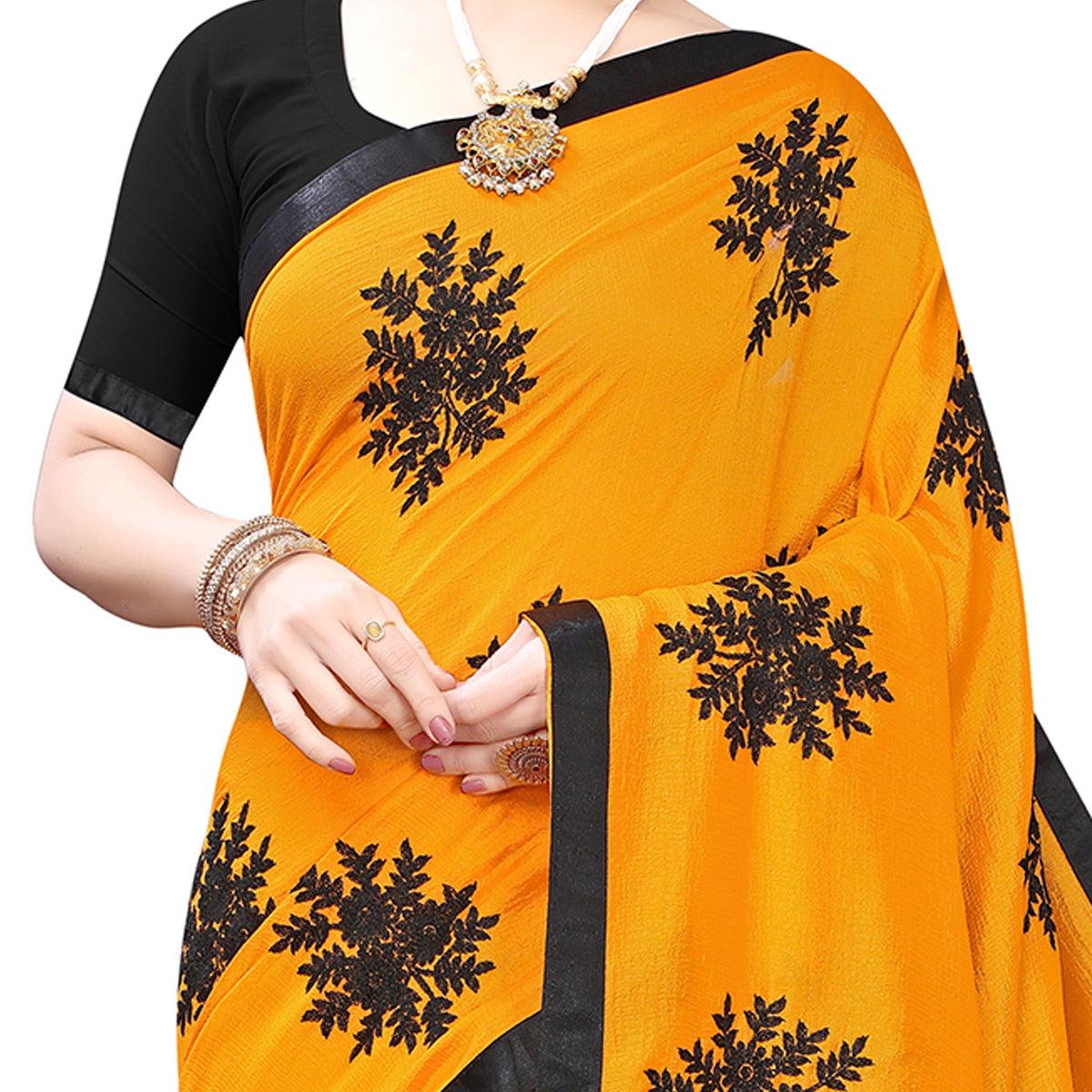 Energetic Yellow Colored Embroidered Georgette Saree - Peachmode