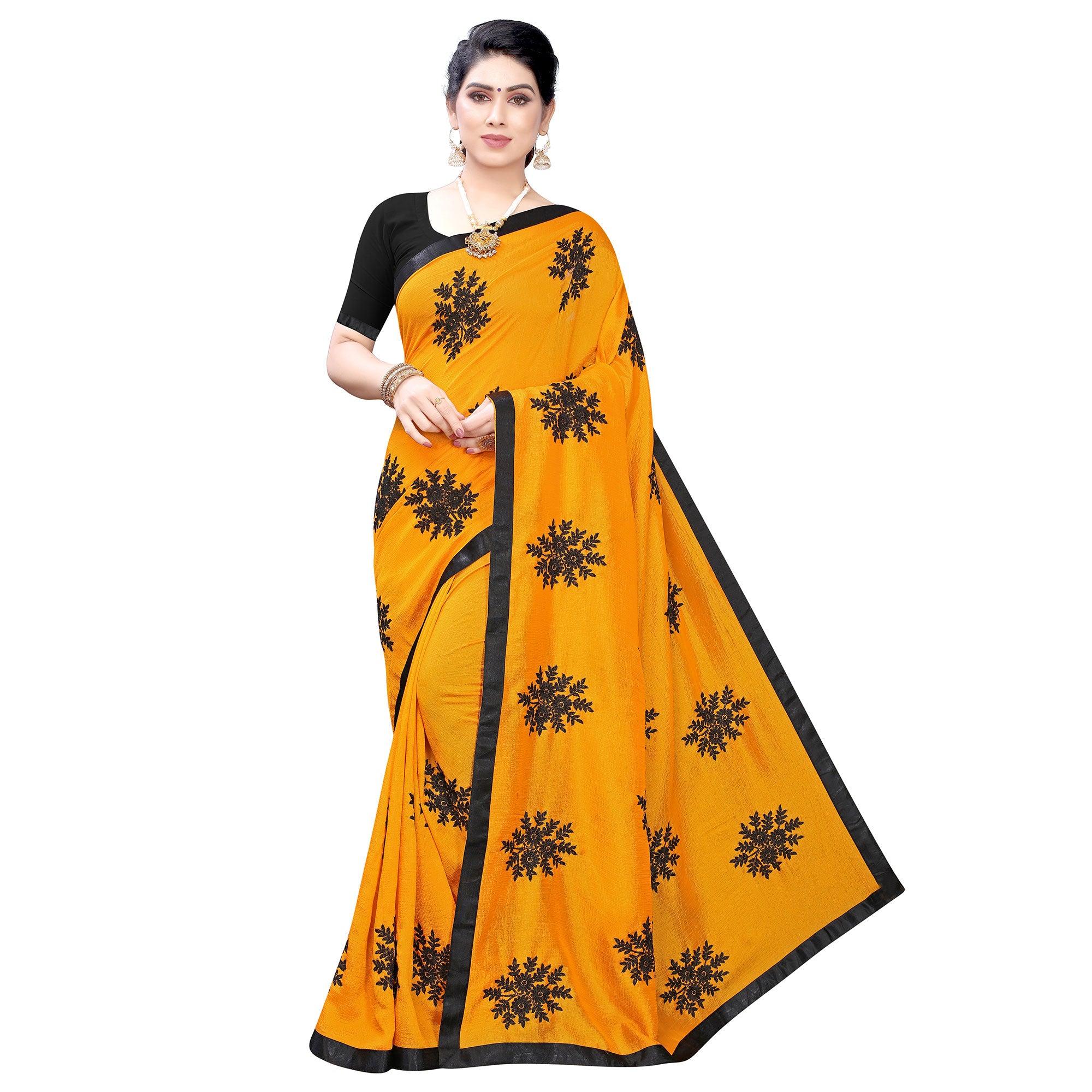 Energetic Yellow Colored Embroidered Georgette Saree - Peachmode