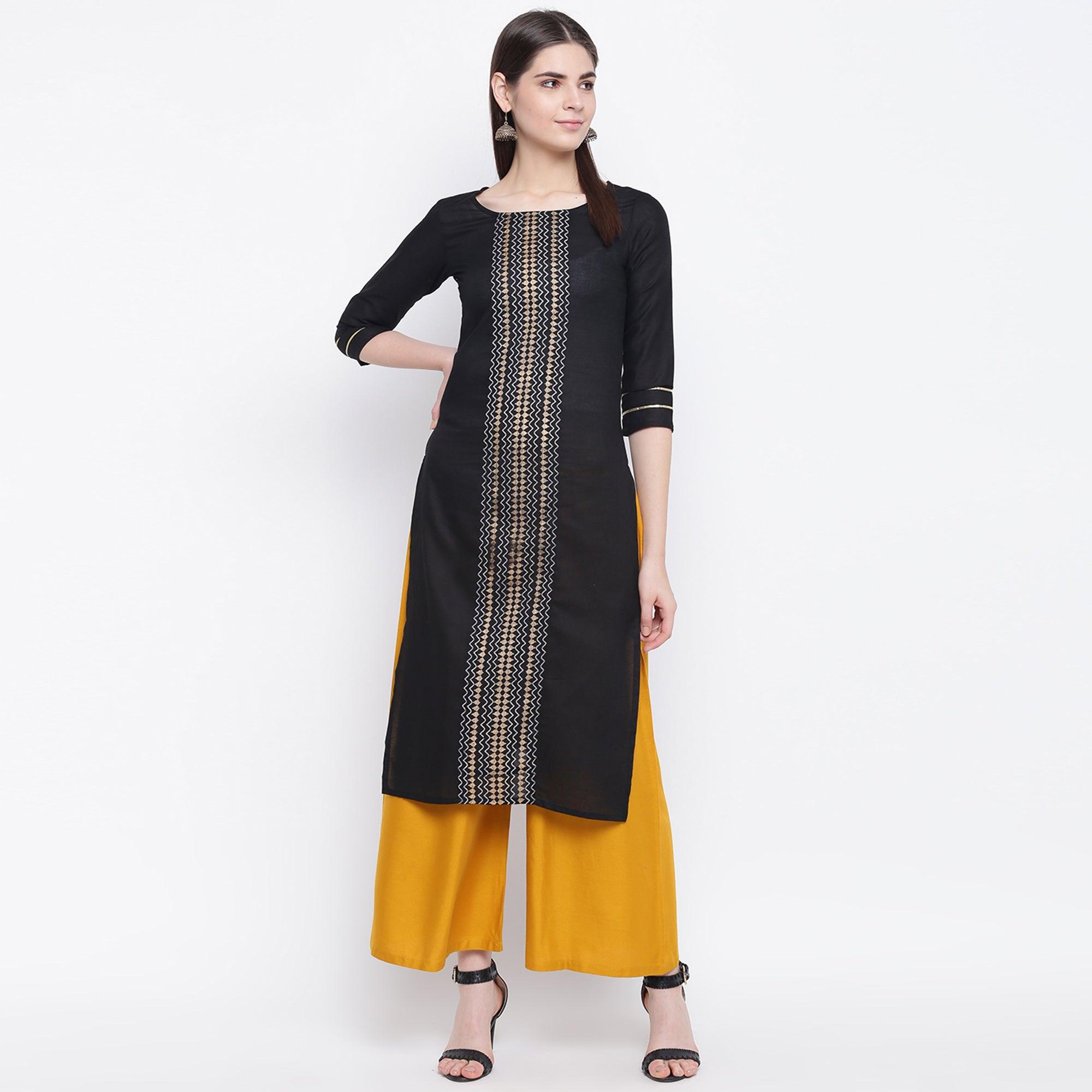 Engrossing Black Colored Casual Wear Printed Cotton Kurti - Peachmode