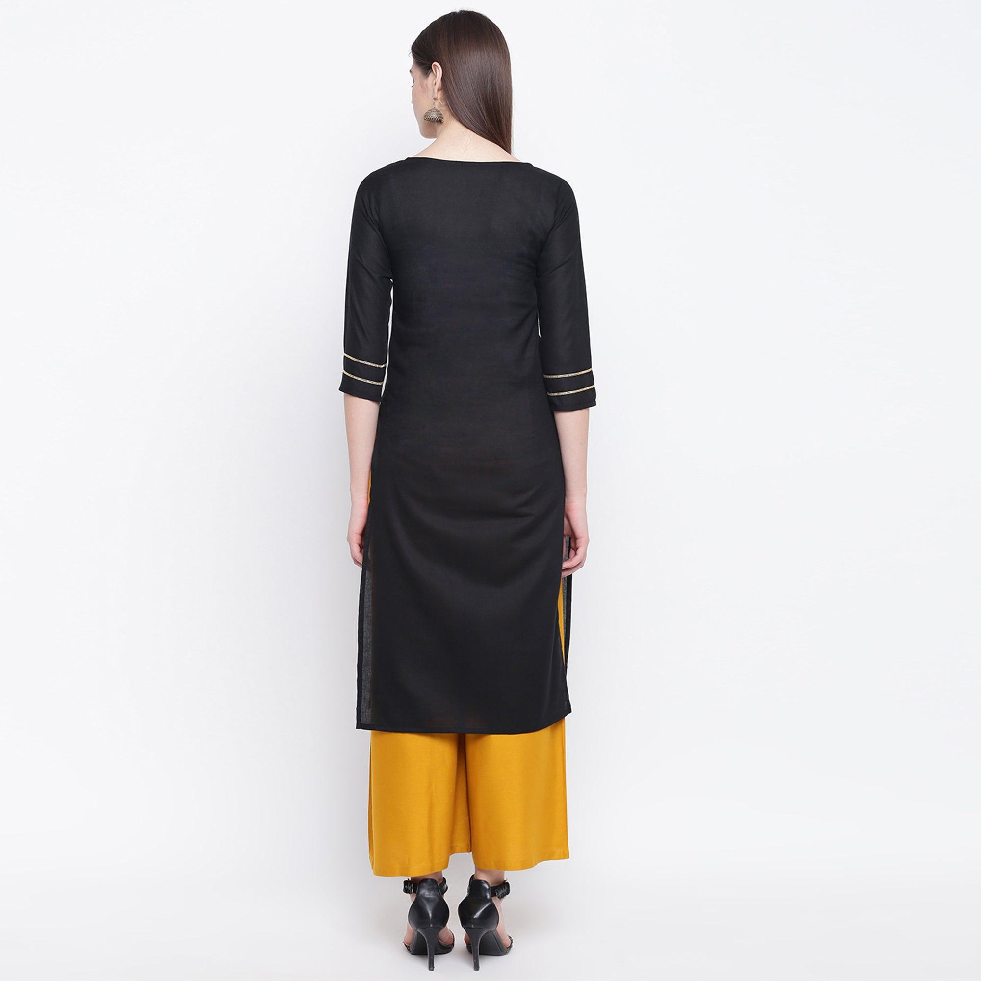 Engrossing Black Colored Casual Wear Printed Cotton Kurti - Peachmode