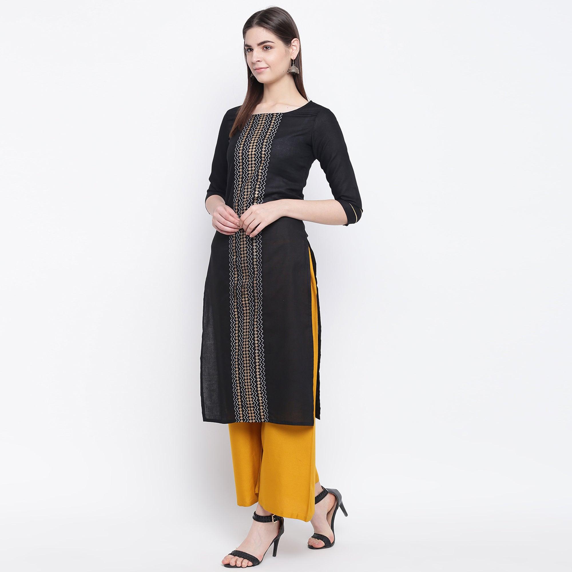 Engrossing Black Colored Casual Wear Printed Cotton Kurti - Peachmode