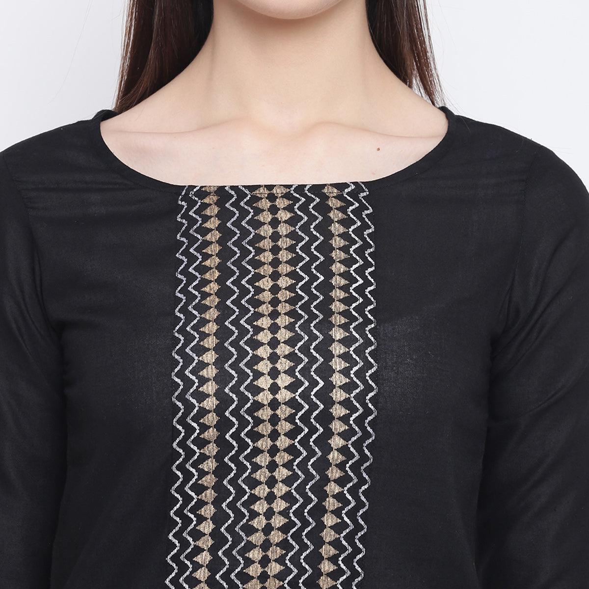 Engrossing Black Colored Casual Wear Printed Cotton Kurti - Peachmode
