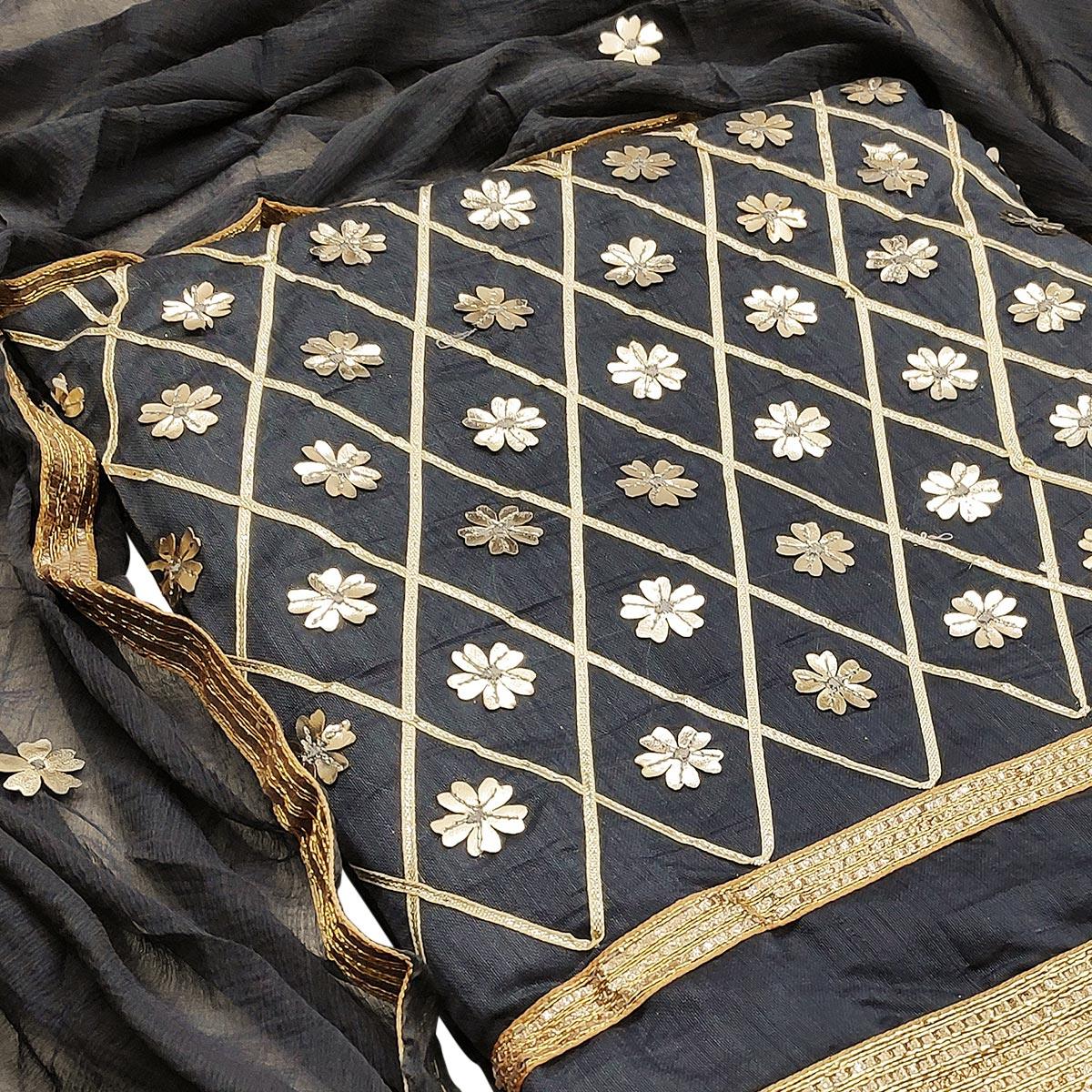 Engrossing Black Colored Festive Wear Woven Modal Silk Dress Material - Peachmode
