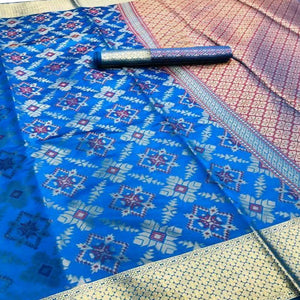 Engrossing Blue Colored Festive Wear Woven Silk Saree - Peachmode