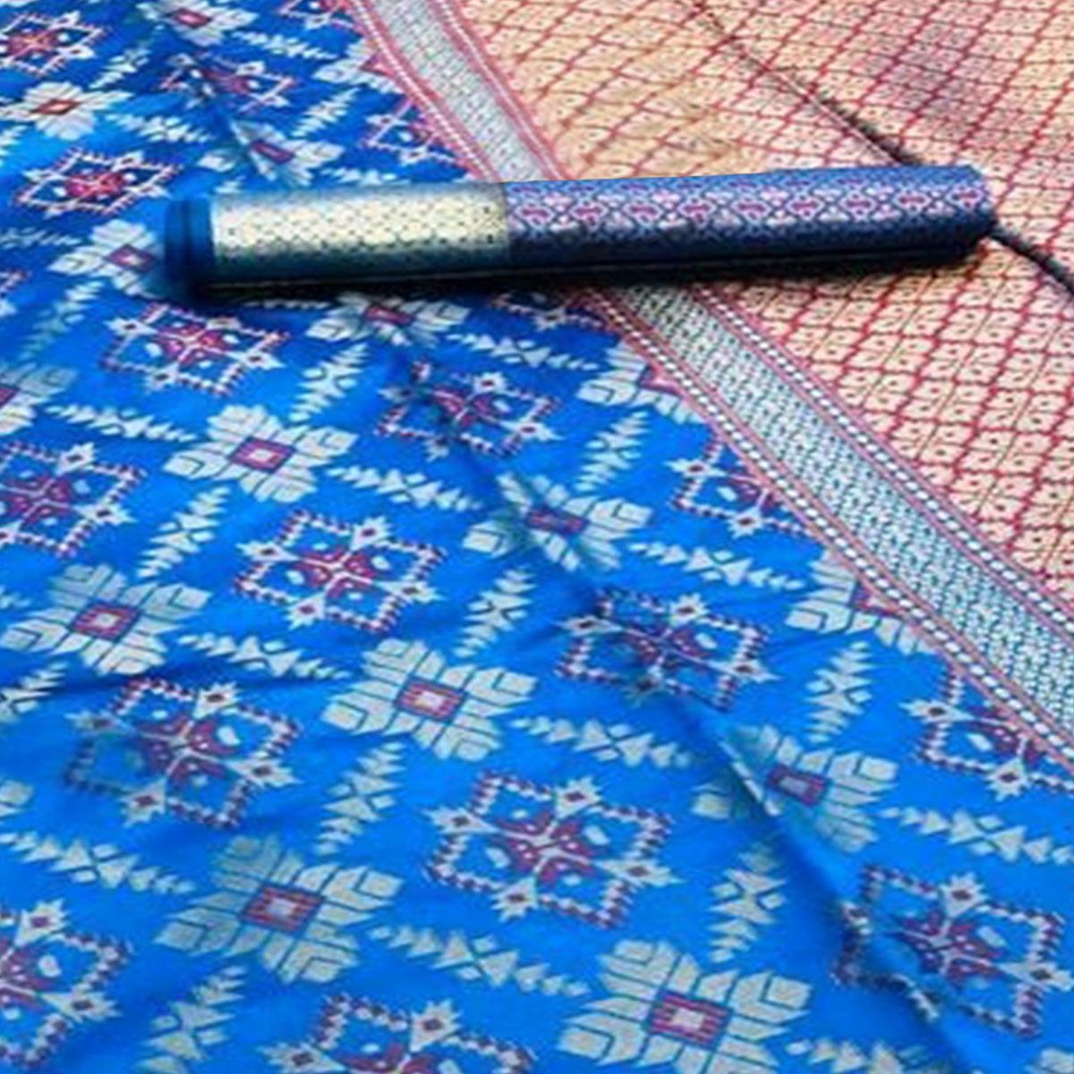 Engrossing Blue Colored Festive Wear Woven Silk Saree - Peachmode