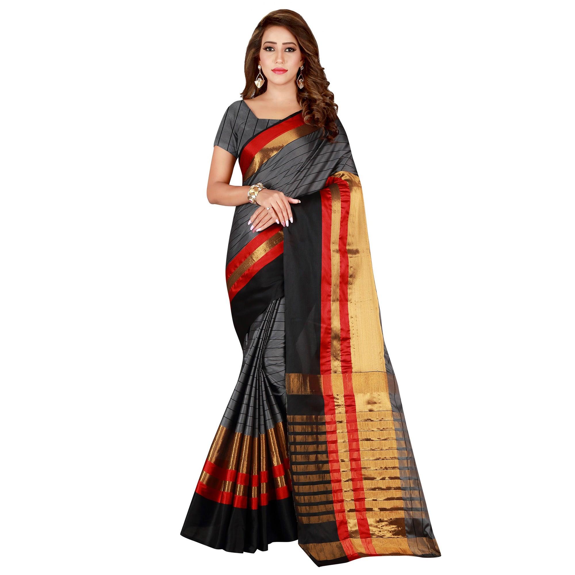 Engrossing Gray Colored Casual Wear Cotton Saree - Peachmode