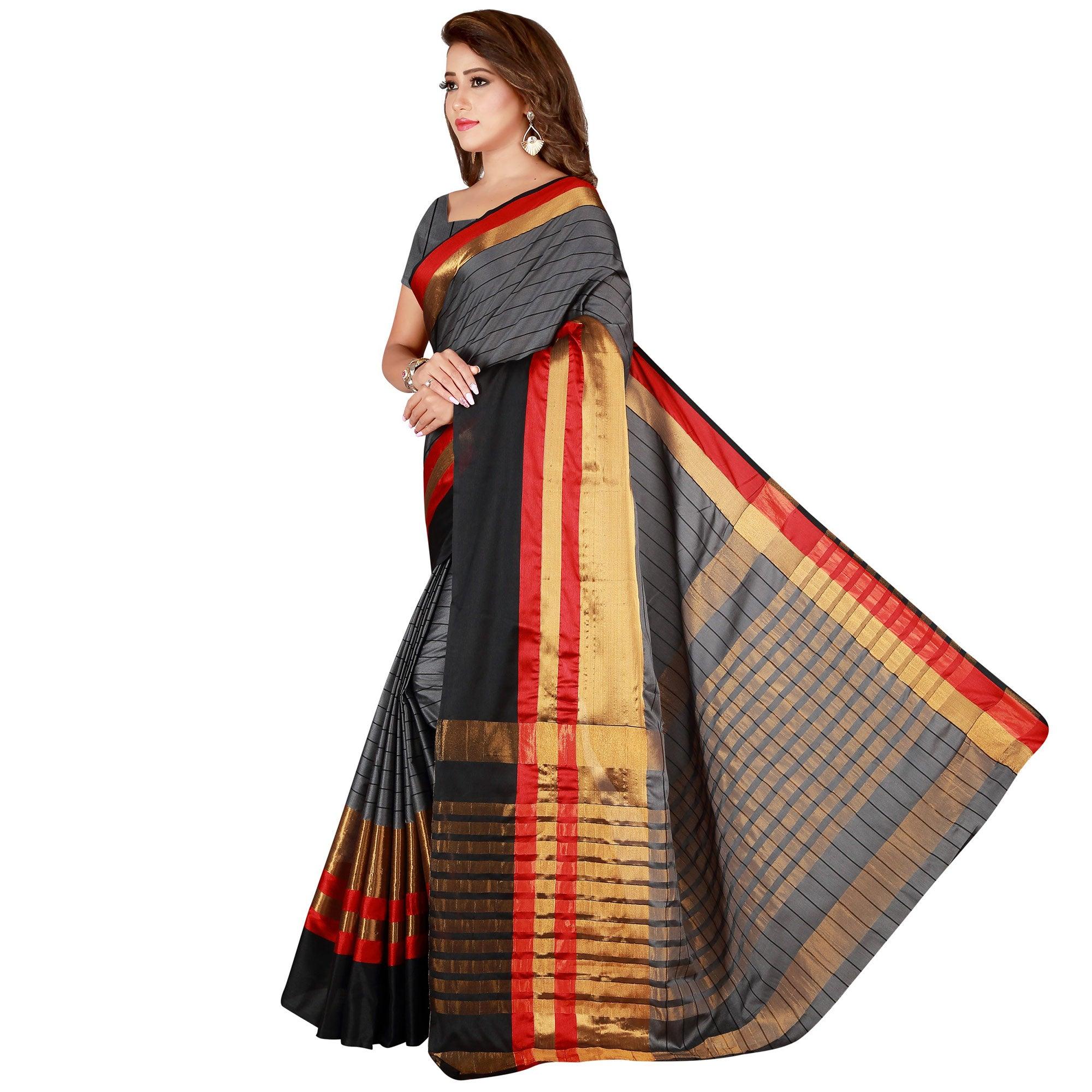 Engrossing Gray Colored Casual Wear Cotton Saree - Peachmode