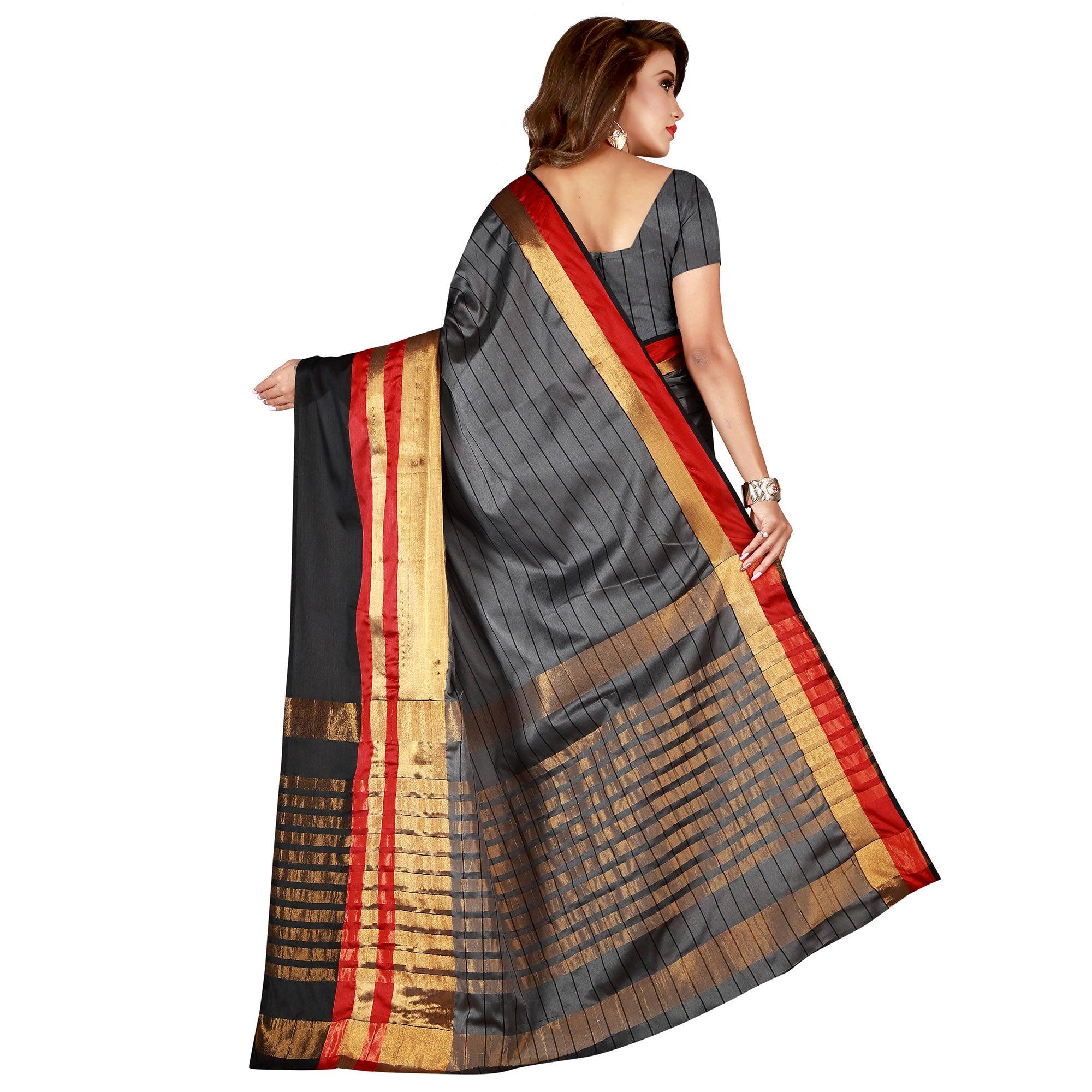Engrossing Gray Colored Casual Wear Cotton Saree - Peachmode