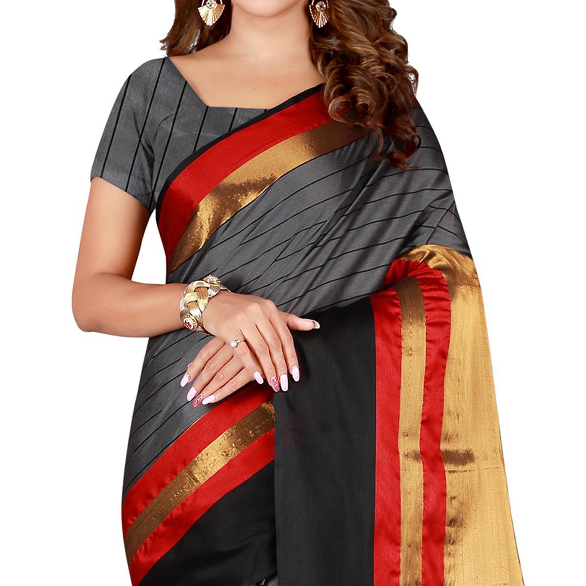 Engrossing Gray Colored Casual Wear Cotton Saree - Peachmode