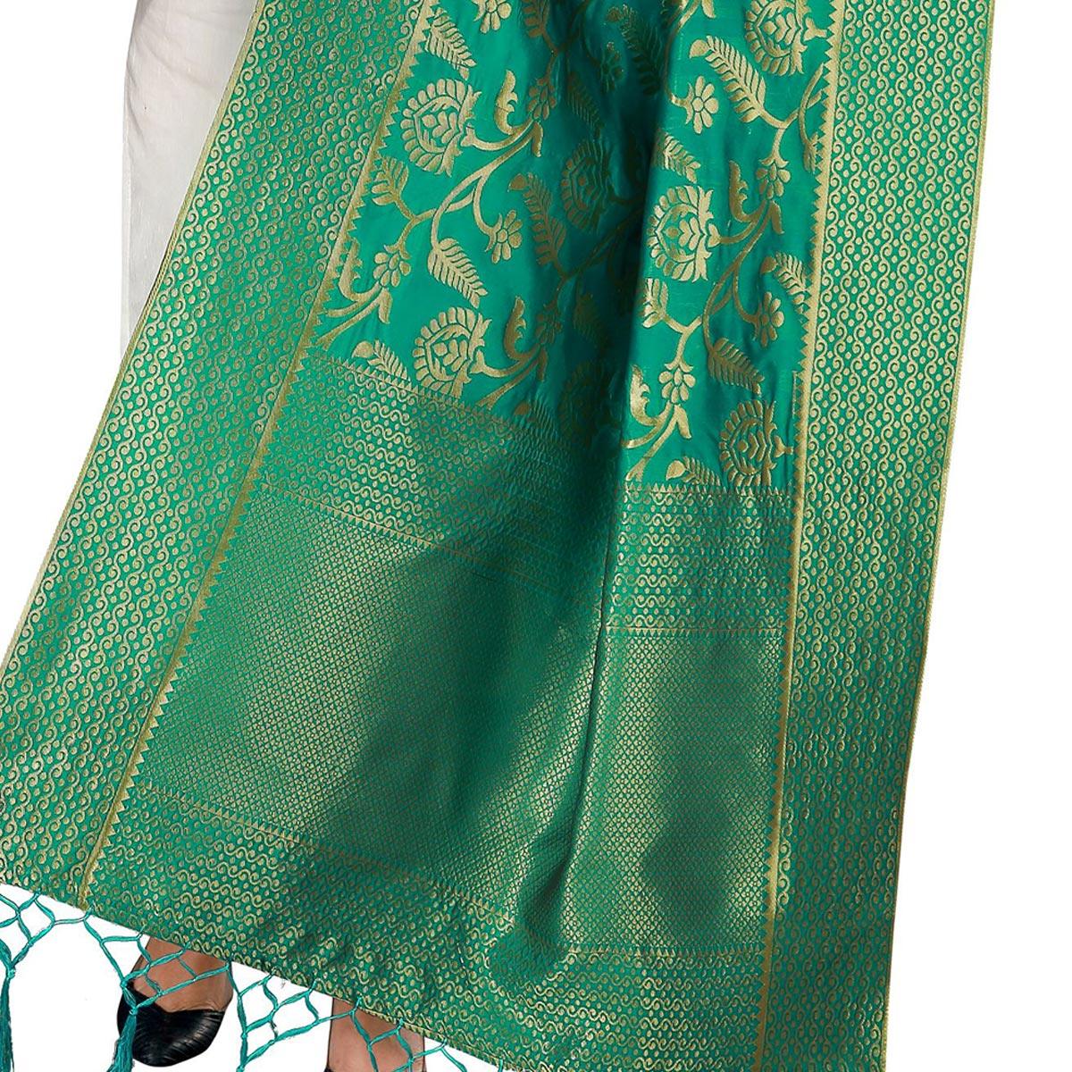 Engrossing Green Colored Festive Wear Banarasi Silk Dupatta - Peachmode