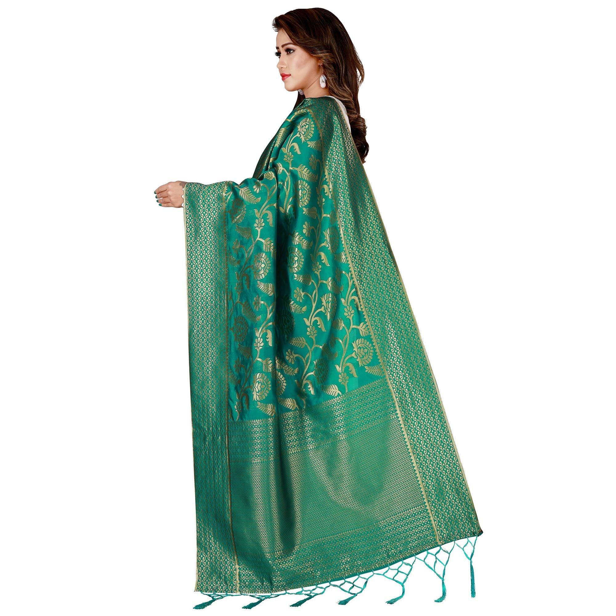 Engrossing Green Colored Festive Wear Banarasi Silk Dupatta - Peachmode