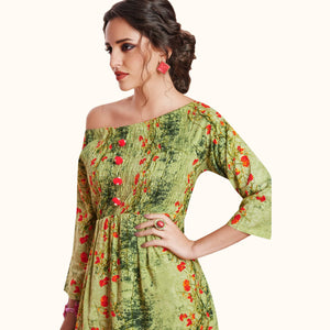 Engrossing Green Colored Partywear Printed Rayon Kurti - Peachmode